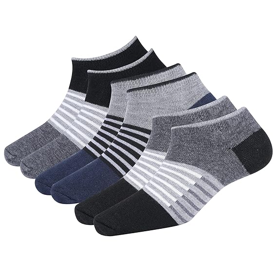 RodZen Mens Cotton Striped Ankle Socks, Free Size, Pack of 3