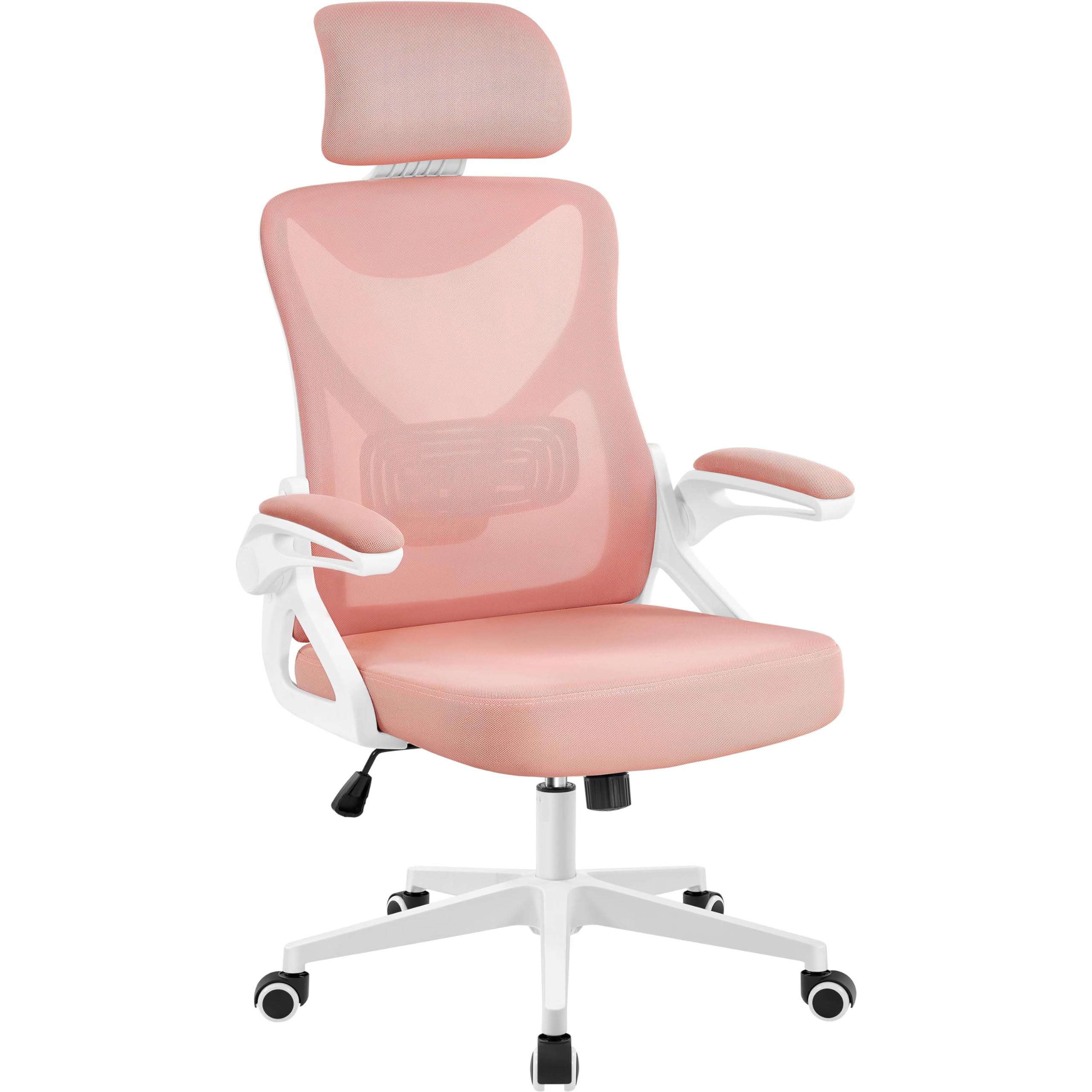 Yaheetech Silla de Oficina Ergonomica Silla Reposabrazo Ajustable Silla Oficina Trabajo con Reposacabeza Silla Giratoria Rosa