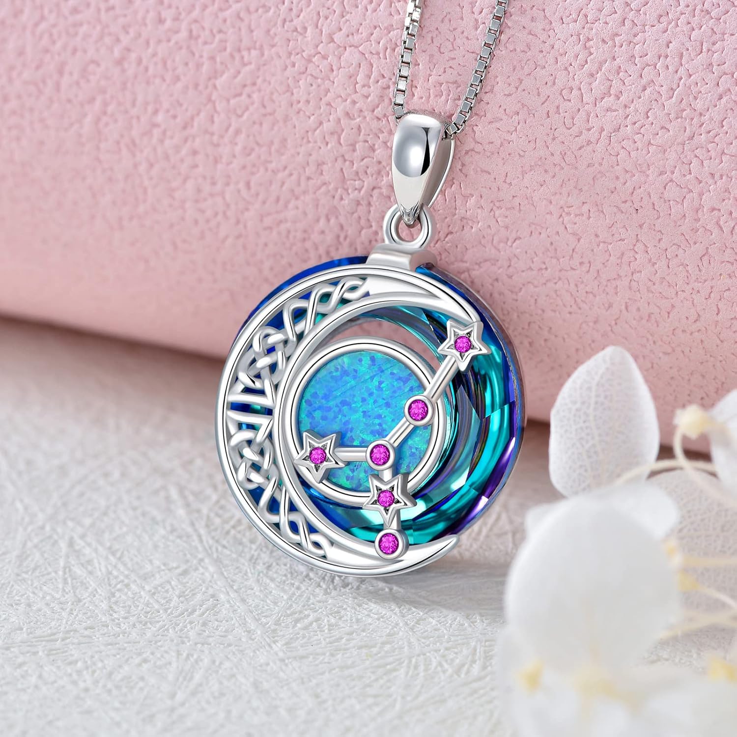 TOUPOP Zodiac Necklace 925 Sterling Silver Celtic Moon Constellation Pendant Necklaces with Blue Crystal and Blue Opal Jewelry Birthday Christmas Gifts for Women - Image 5