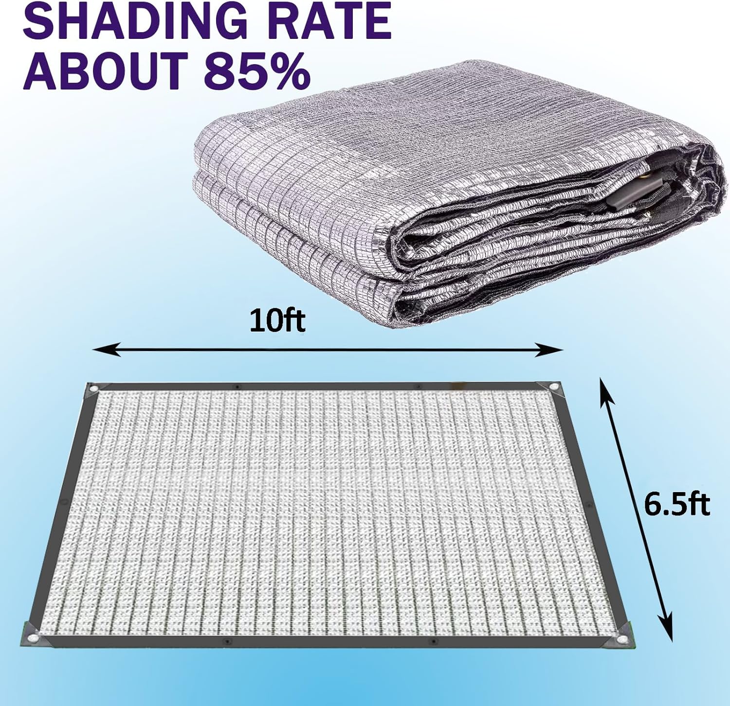 e.share 85% Aluminum Shade Cloth 6.5ft X 10ft Mesh Tarp - Fabric Sun Block Car Cover, Pet, Car Garden, Canopy, Lawn Cover with Grommets for Outdoor Pergola Cover, Silver Heat Reflective Tarp