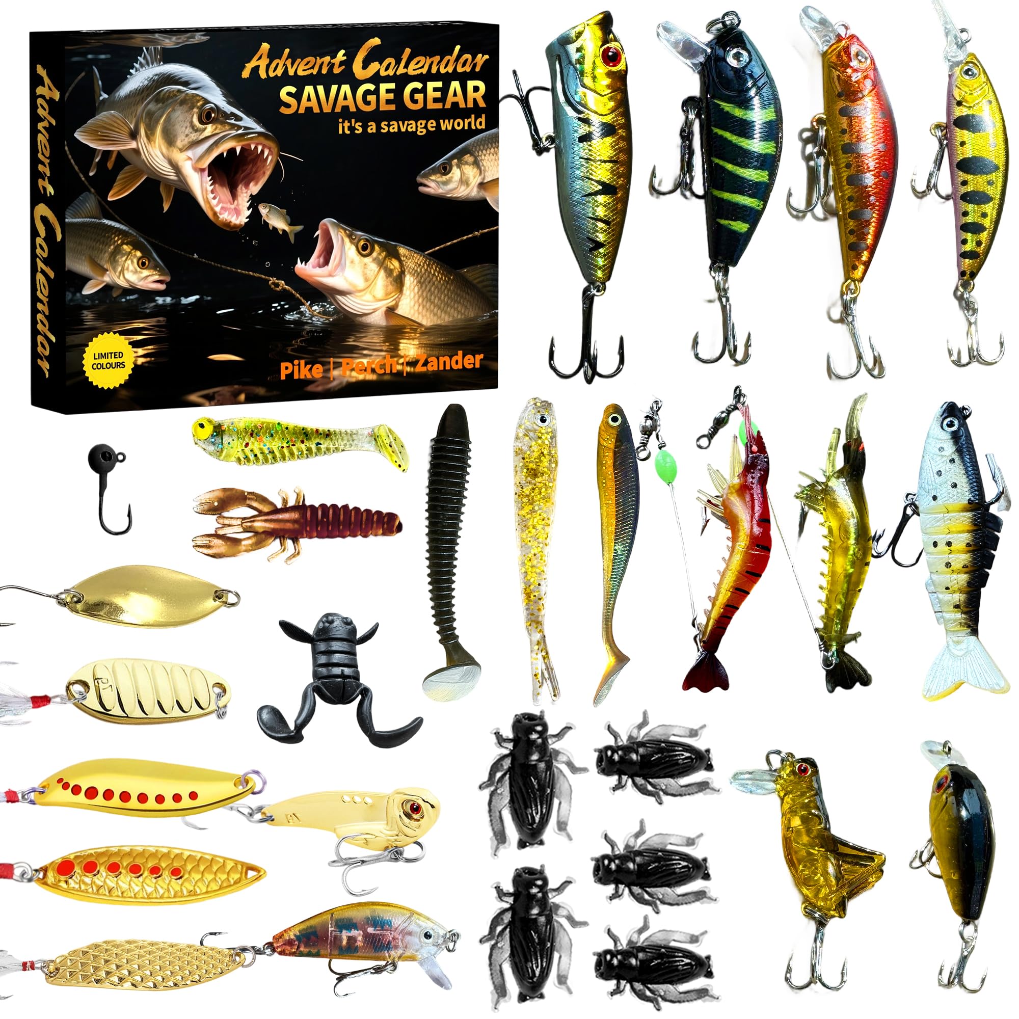 KYEVIS Fishing Advent Calendar 2025-24 Day Countdown with Fishing Lures Tackle Set