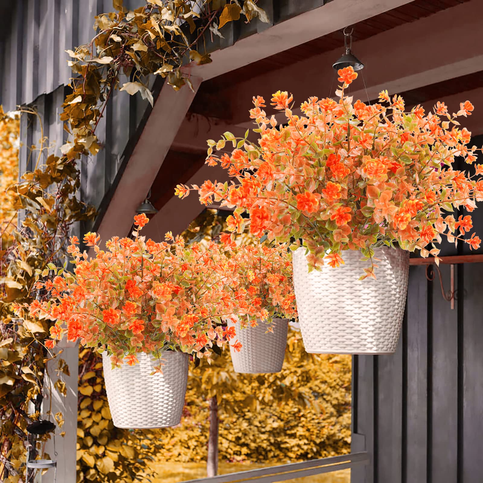 MACTING 6 Paquetes De Flores De Otoño Artificiales Para Exteriores, Plantas Falsas De Otoño, Resistentes A Los Rayos UV, Flores De Seda Sintética Para Macetas, Patio, Porche, Jardín, Decoración