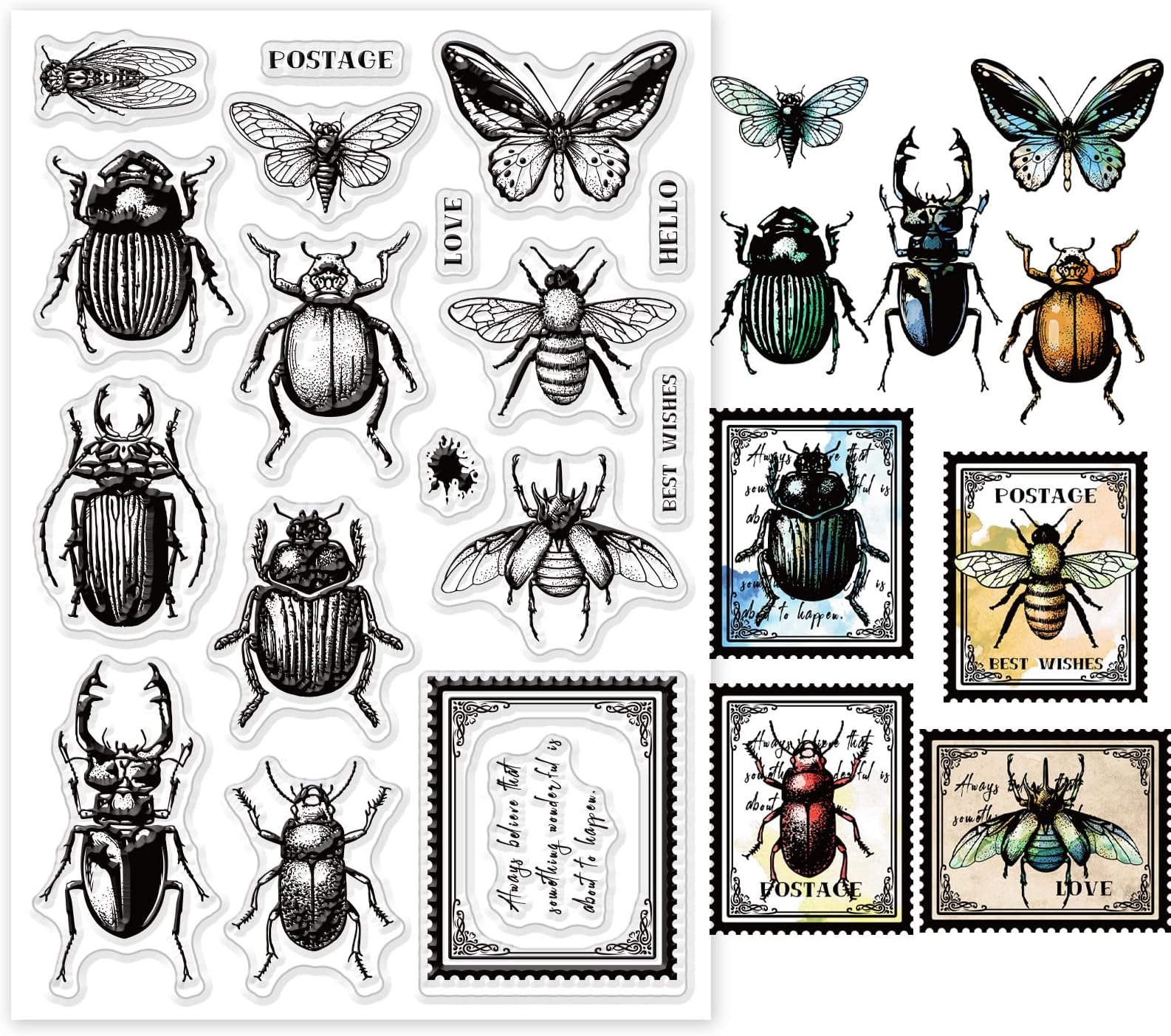 PH PandaHall Vintage Insect Clear Stamps Butterfly Dragonfly Stamp | Transparent Silicone Stamps 1pc, Vintage Butterfly Dragonfly Patterns, For Scrapbooking, Card Making And DIY Paper Crafts