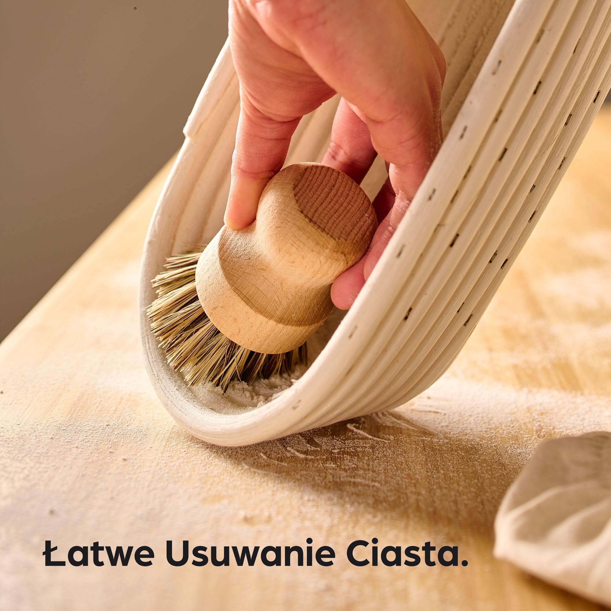 Koszyczek do Fermentacji Chleba - Owalny - Z Wytrzymałego Ratana - 28 cm - Zestaw z Szczoteczką, Materiałem lnianym i Workiem na Chleb