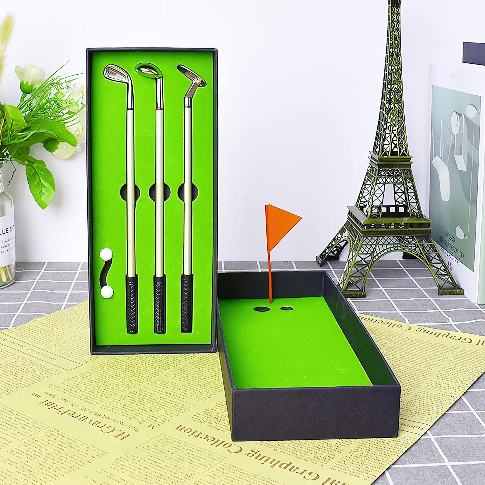 DAWRIS Set di Penne da Golf, Regalo da Golf da Tavolo 3 Bastoncini con Mini Penna a Sfera