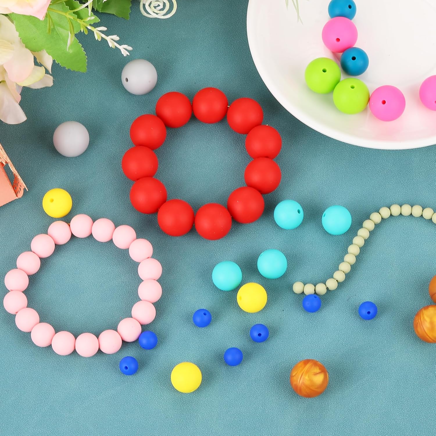 uxcell 50Pcs 19mm Silicone Beads, Round Loose Rubber Bead Bulk Focal Beads for DIY Keychain Pens Bracelets Jewelry Making (Dark Yellow) - Image 5