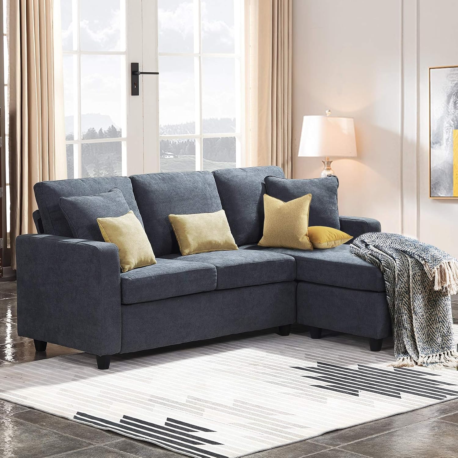 HONBAY Convertible Sectional Sofa Couch L Shaped Sofa Couch with Reversible Chaise for Small Apartment, Bluish Grey