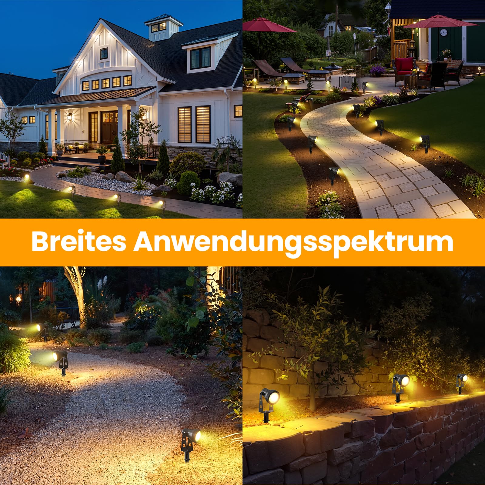 Kawaya Gartenbeleuchtung mit Strom 6Pcs Gartenlampen für Draußen Ip68 Wasserdicht Gartenleuchten 36V/18W Gartenstrahler 20M Led Außen Gartenlampe 3200K Gartenlampen Strahler mit Erdspieß