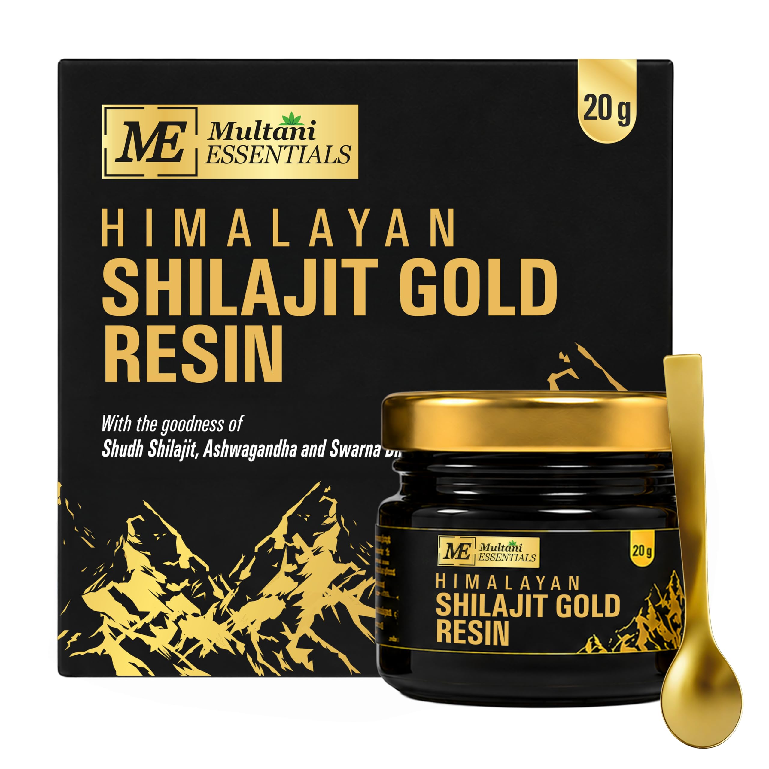 Multani Essentials Himalayan Shilajit Gold Resin with Ashwagandha, Saf
