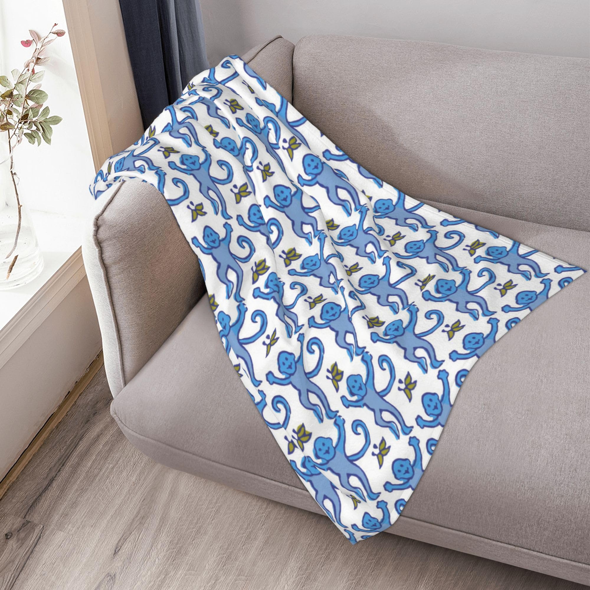 Koc Preppy Śliczne śmieszne małpy Decor Rzut kocem Prezenty dla dziewczynek Chłopcy Super ciepły miękki pluszowy polarowy koc flanelowy Zimowy koc na pościel dla dzieci Kobiety 60 "x 50"/318(Blue Monk