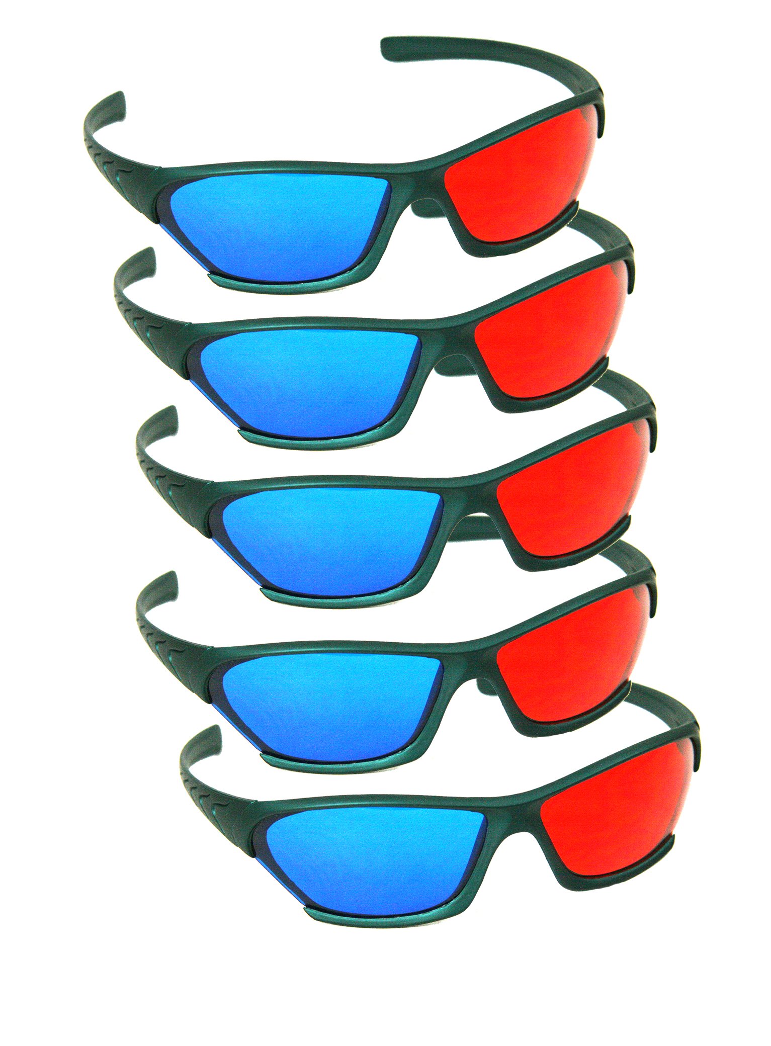 5 Pairs - 3D Red Cyan Anaglyph Plastic Classic Glasses