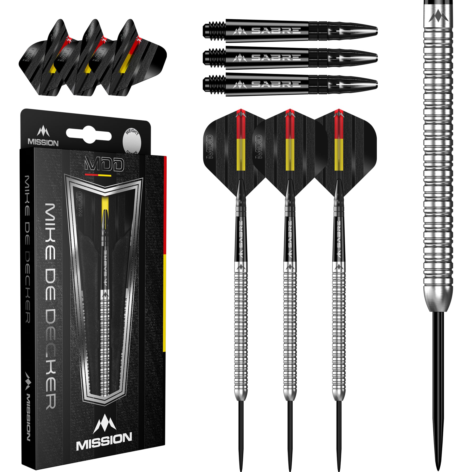 Mission Darts Dartpfeile 22 g, 95% Wolframstahl, Silber – Mike De Decker