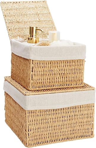 Miniatura 1 de Juvale Paquete de 2 cestas de almacenamiento con tapas, cestas de mimbre para organización del baño, encimera de cocina y decoración del hogar (2