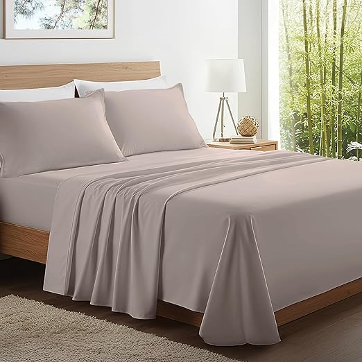 Kickoff Viscose Bamboo Sheets California King Size 4-pc 100% Organic Bamboo Viscose Bed Cooling Sheets Cal King Set Cool Bedding for hot Sleepers Sheet, Flat, Fitted, Pillowcases (Grey Mist, CK)