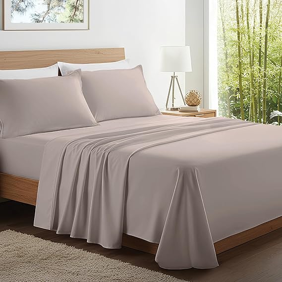 Kickoff Viscose Bamboo Sheets California King Size 4-pc 100% Organic Bamboo Viscose Bed Cooling Sheets Cal King Set Cool Bedding for hot Sleepers Sheet, Flat, Fitted, Pillowcases (Grey Mist, CK)