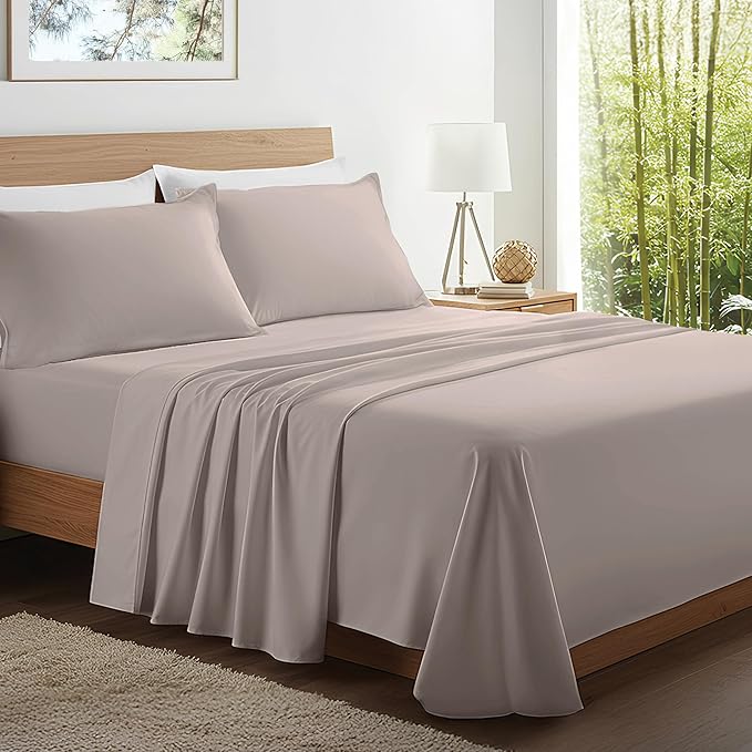 Kickoff Viscose Bamboo Sheets California King Size 4-pc 100% Organic Bamboo Viscose Bed Cooling Sheets Cal King Set Cool Bedding for hot Sleepers Sheet, Flat, Fitted, Pillowcases (Grey Mist, CK)