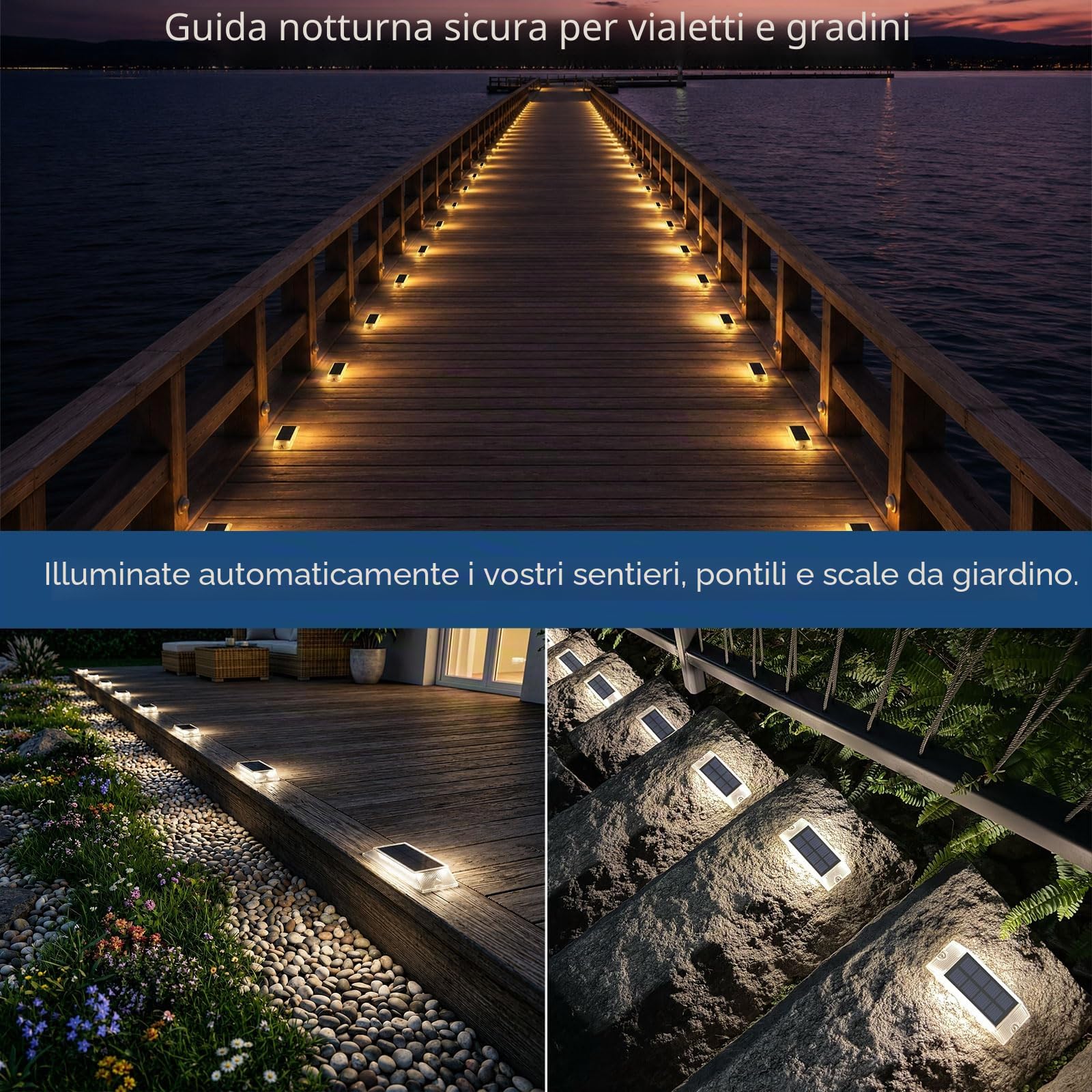 Luci Solari da Esterno Giardino, 2 Colori in 1 Lampada Solare da Esterno | Alinana 6 Pezzi Luce Solare per Giardino, Patio, Scale, Vialetto, Marciapiede, Patio(Bianco Caldo/Bianco Freddo)