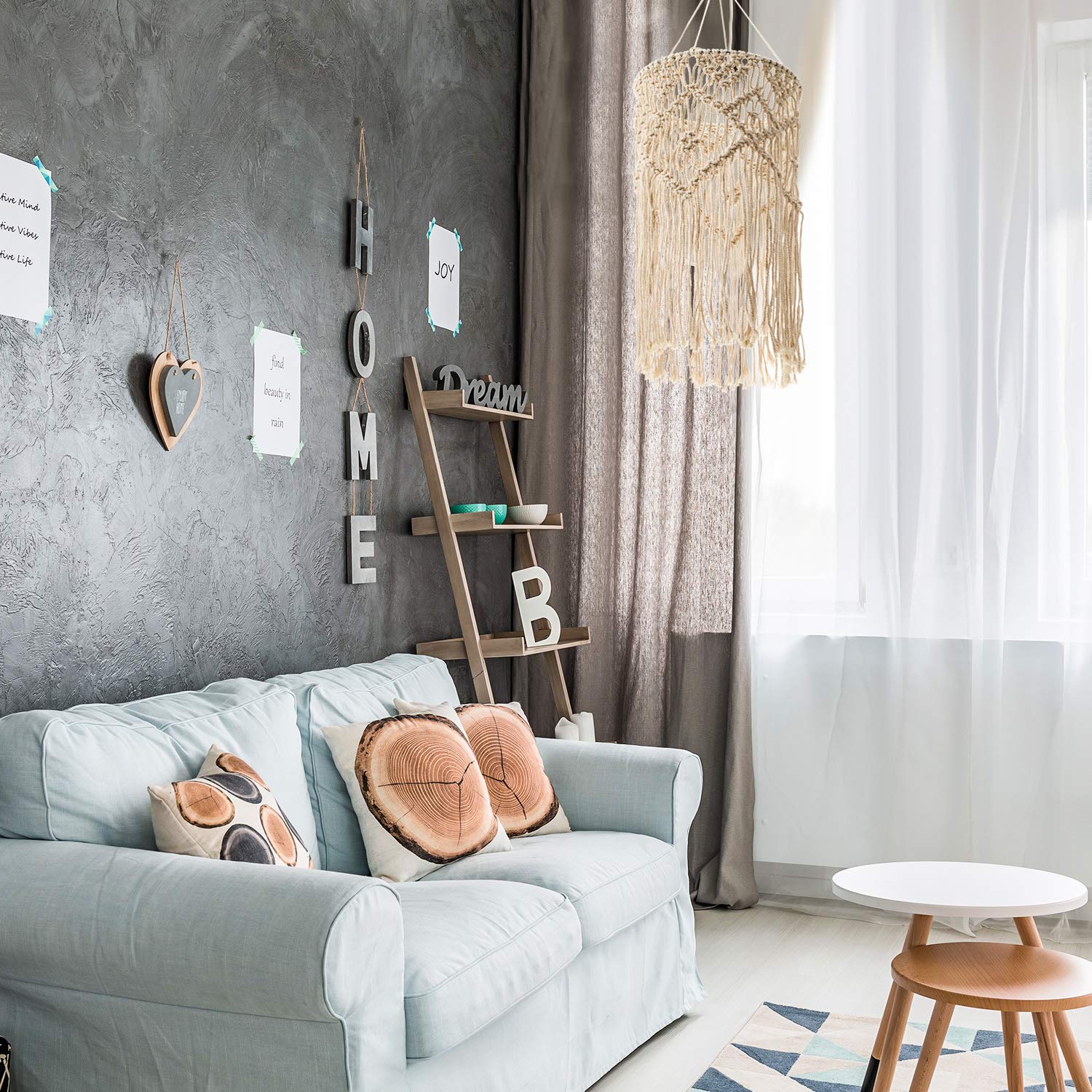 Lámpara colgante bohemia de macramé, cubierta de luz para decoración de techo para sala de estar, dormitorio y baño, color blanco cálido, bombilla no incluida 7