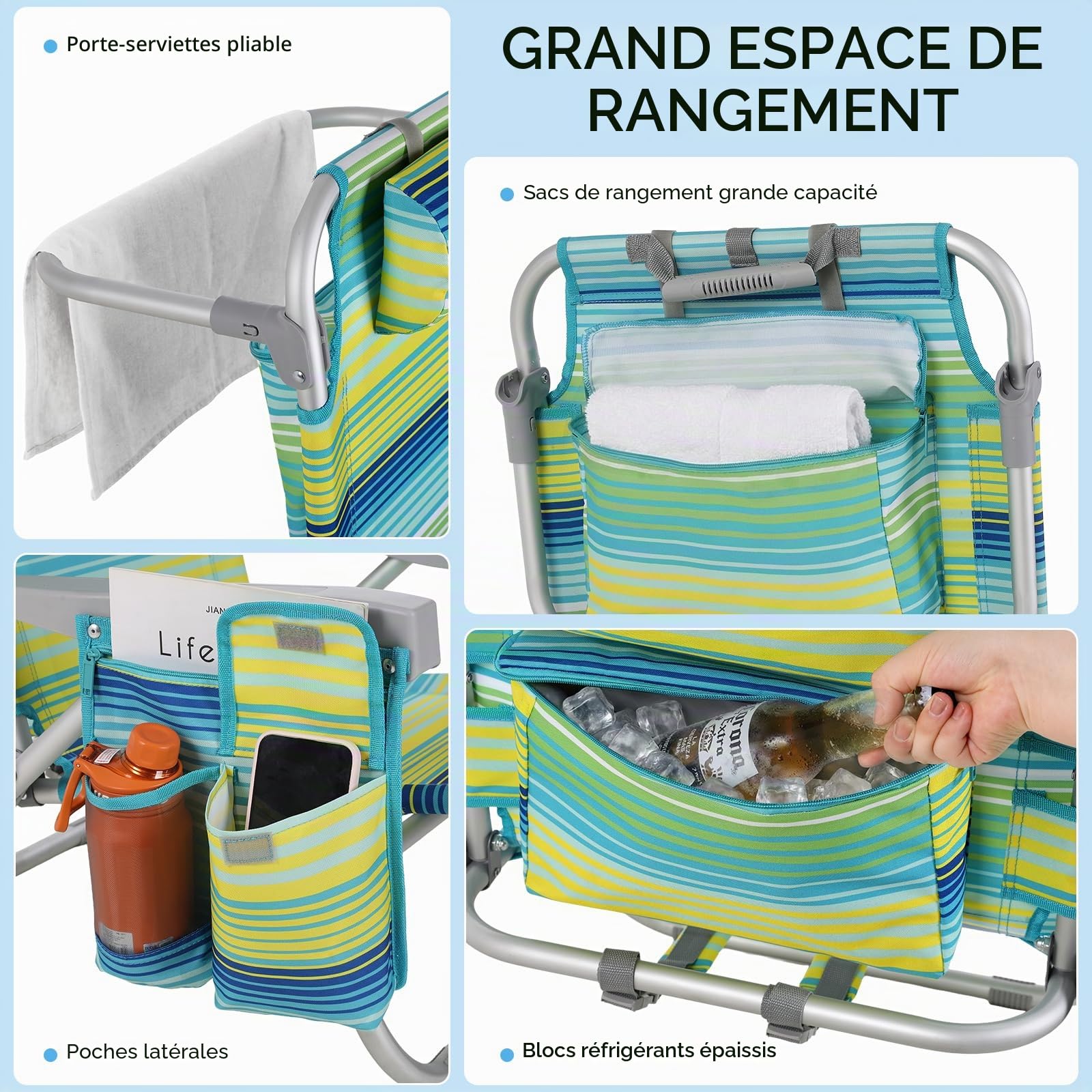 LIFERUN Chaise Pliante de Plage en Alliage d'Aluminium, Légère, Lot de 2, Chaise Pliante Portable comme Un Sac à Dos, Chaise de Camping, Inclinable, Charge Maximale 150 kg, Chaise Pliante d'Extérieur