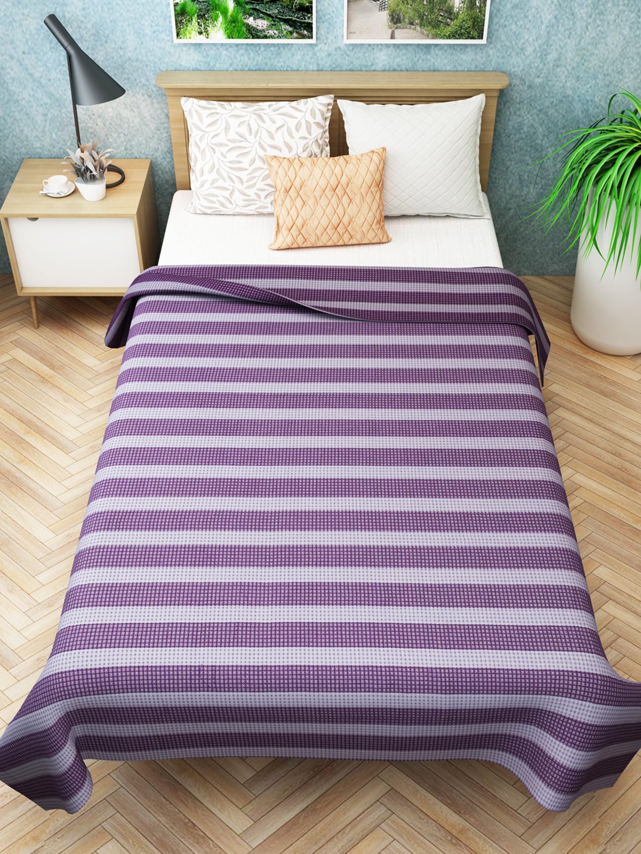 Athom Living Star Chaddar Summer Stripes Cotton Bedsheet (135x220 cm) - Soft, Lightweight,Single Pack for All Seasons. (Purple)-picture-22