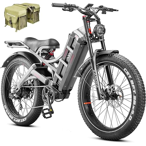 eAhora 2026 Romeo Pro 3 5600W 50Mph High-Torque Ebike, 60V 80Ah 250-Mile Long Range Electric Bike for Adults, Adjustable Air Suspension, 26'' Puncture-Proof Tire, UL 2849 Certified by TÜV