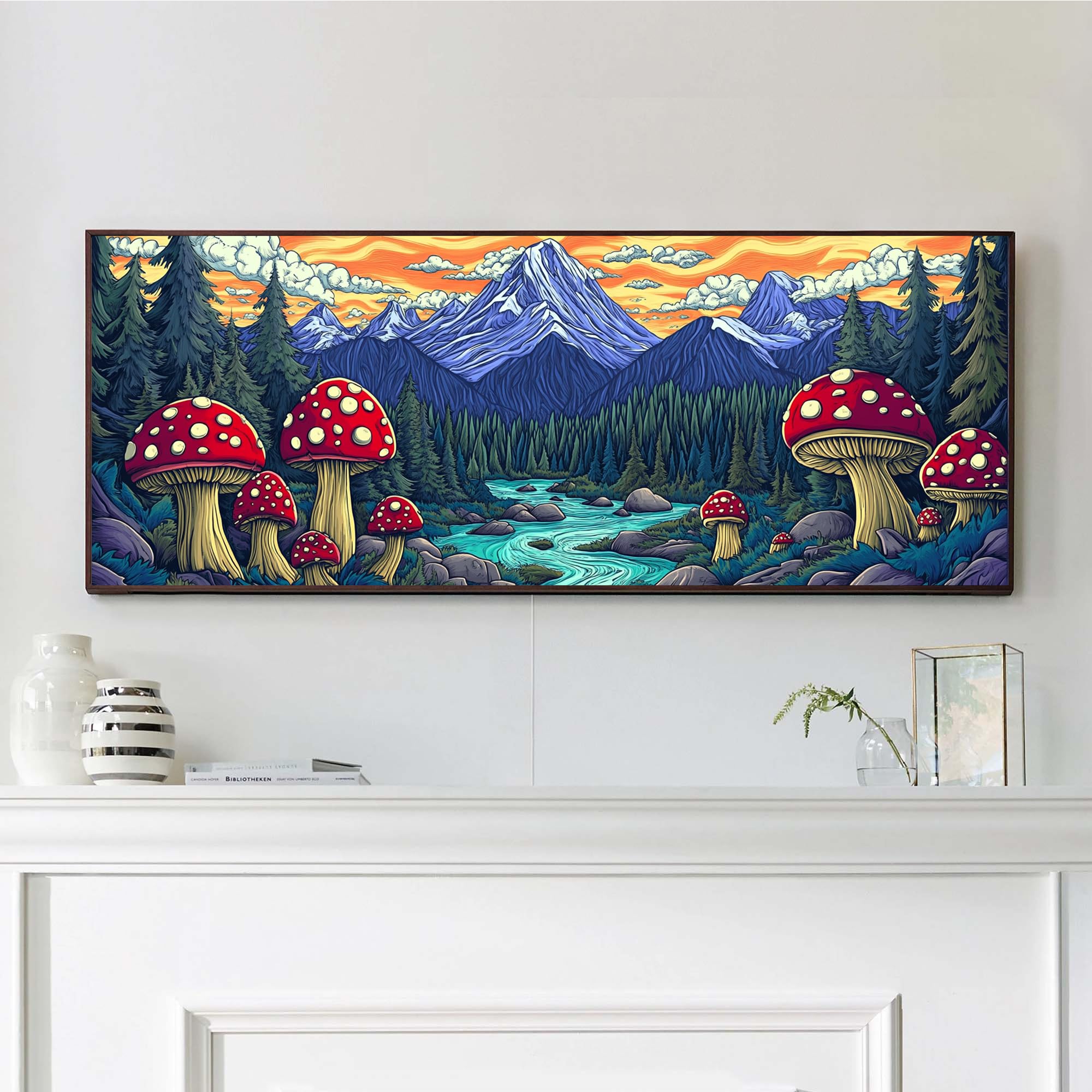 VAIIEYO 5D DIY Mushroom Large Diamond Painting Kit, Large Diamond Art for Adults Mountain, Paint with Round Full Drill Crystal Rhinestone Diamonds Gem Art for Home Wall Decoration Gift 12X31Inch