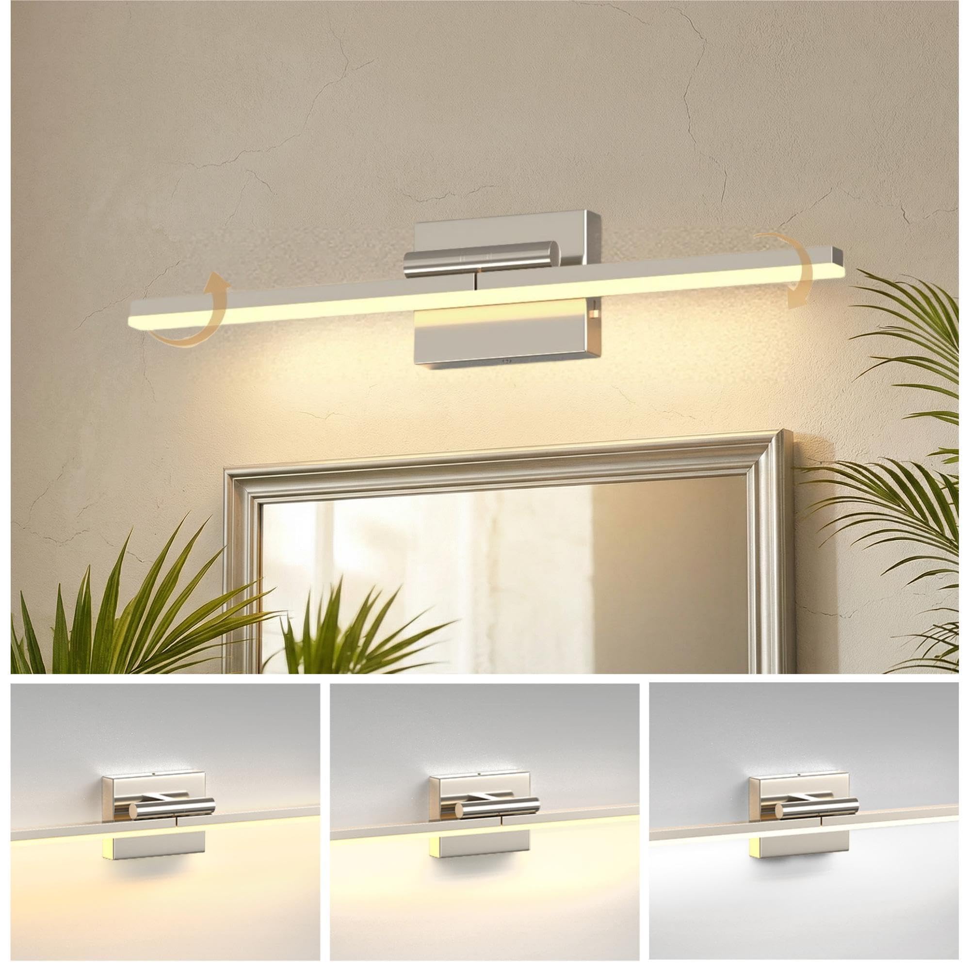 L LOHAS LED 24 Inch 3CCT Bathroom Vanity Light Bar Over Mirror Nickel