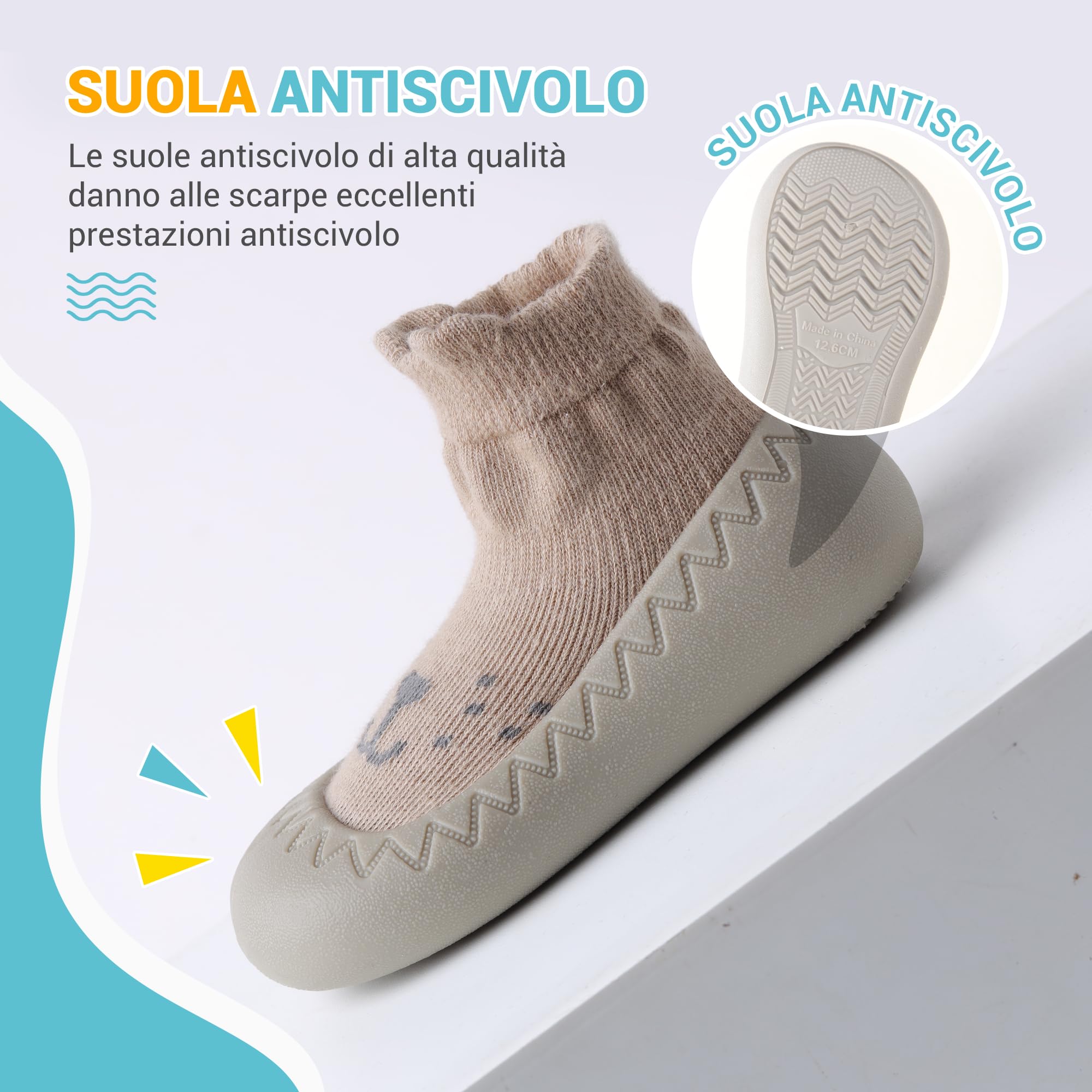 XQ&XG Calzini Scarpe Antiscivolo per Bambini, Scarpe Primi Passi Neonato, Suola Morbida Antiscivolo, Scarpe Traspiranti per Bambino Unisex Calzino Pantofole