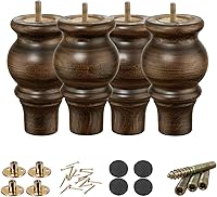 Vista 9 de Juego de 4 patas de madera para muebles de 6 pulgadas, patas redondas modernas de mediados de siglo, pernos M8 y 5/16 pulgadas incluidos, patas