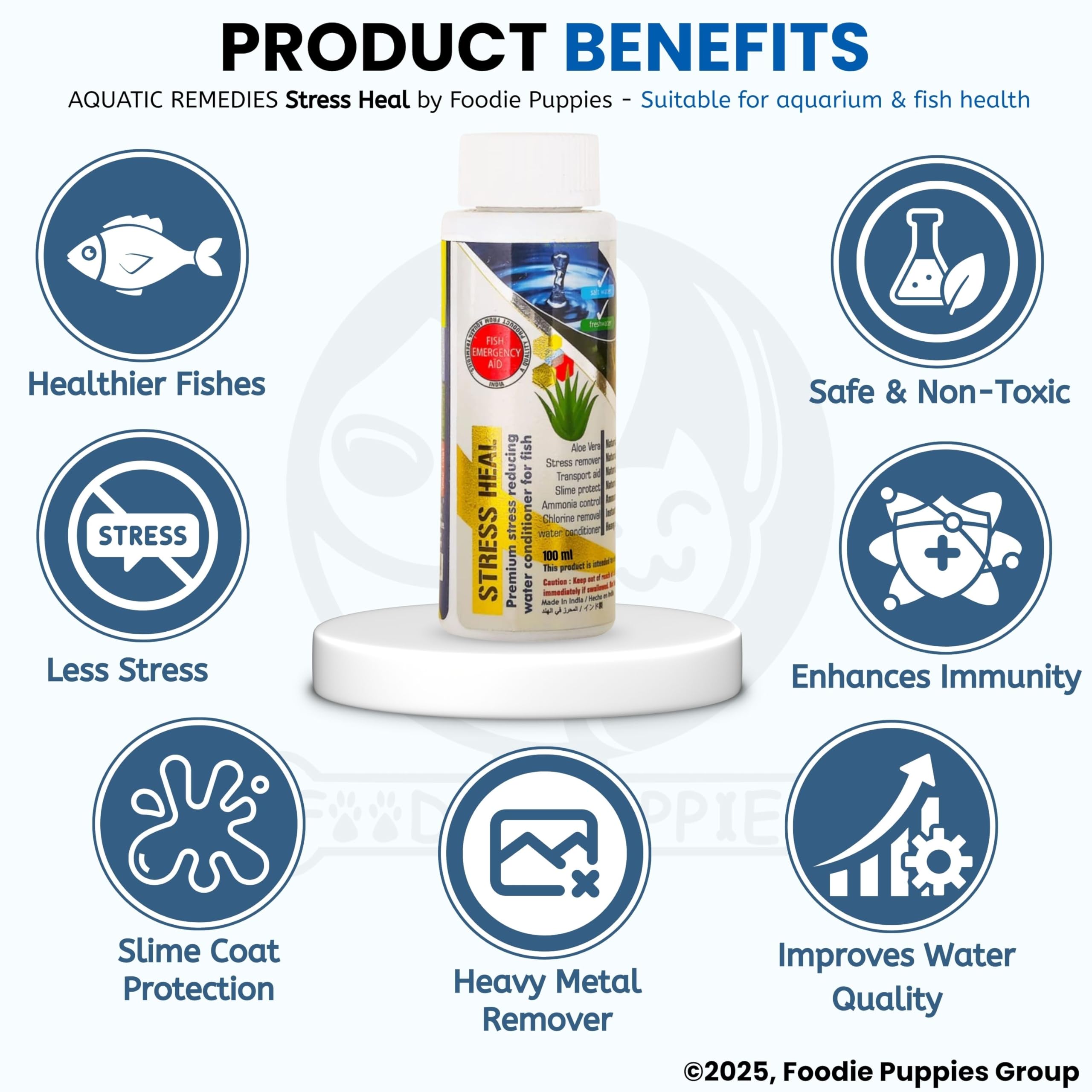 Foodie Puppies Aquatic Remedies Stress Heal - 100ml | Suitable for Fresh and Salt Water | Rapidly Reduces Stress and Mortality | Aquarium Water Conditioner 2