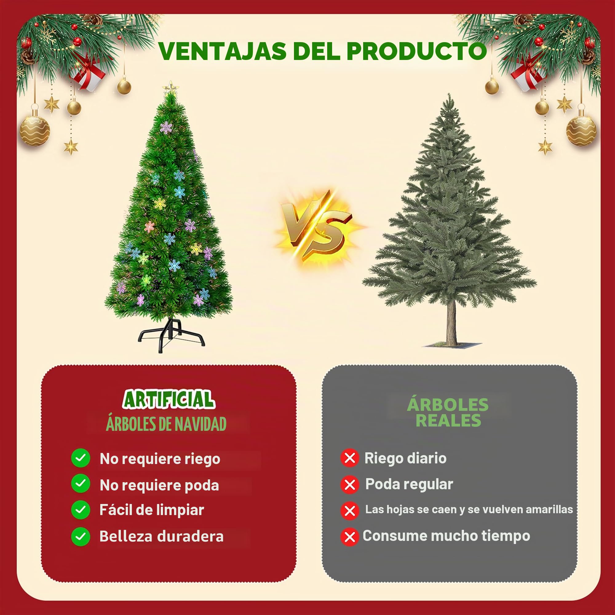 UISEBRT Árbol de Navidad Artificial con Luces LED Multicolor - Árbol de Navidad Decorativo (210cm, Fibra óptica & Copos de Nieve)