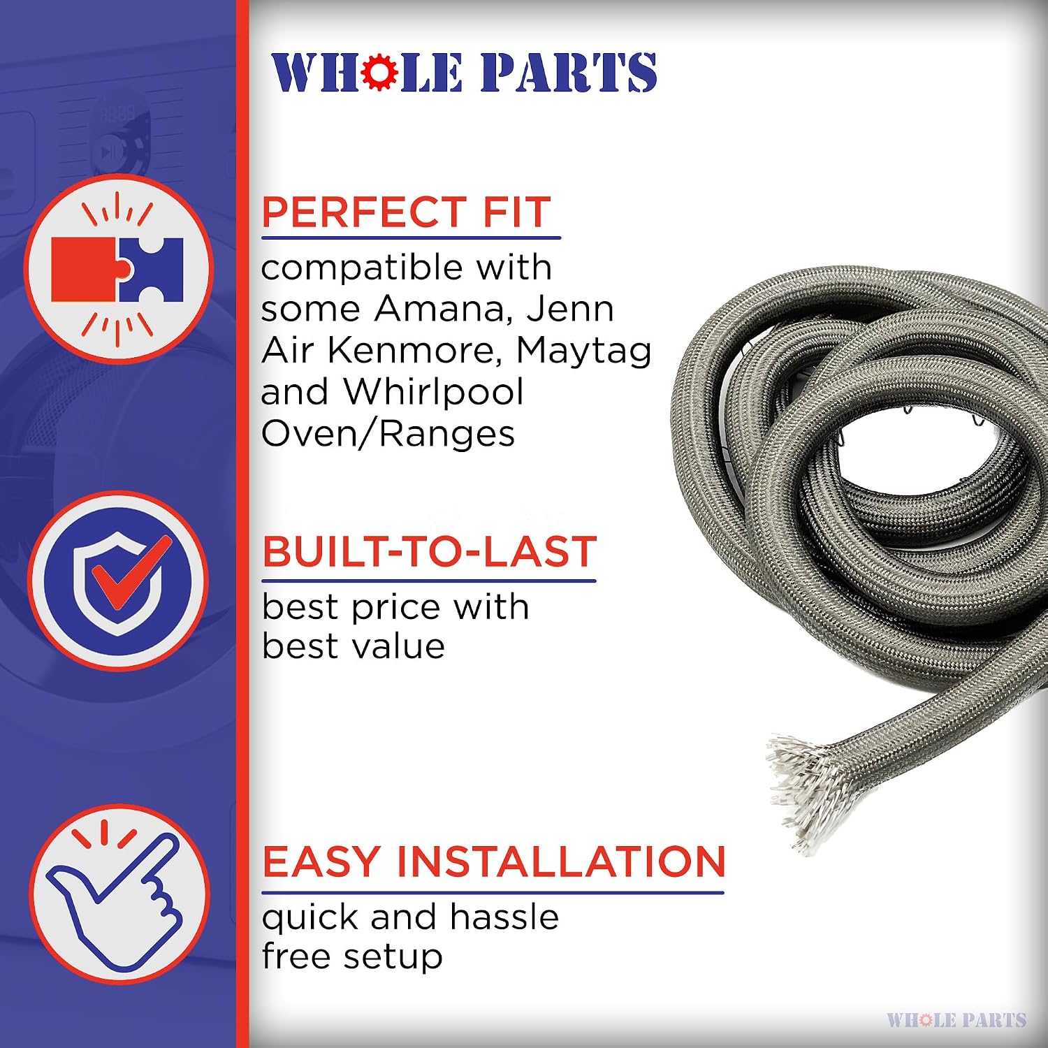 Upgraded Whole Parts Range/Oven Door Seal Gasket, Including 23 Metal Mounting Clips, Part# WP71001841 - Replacement & Compatible with Some Amana, Jenn Air, Kenmore, Maytag & Whirlpool Ranges or Ovens