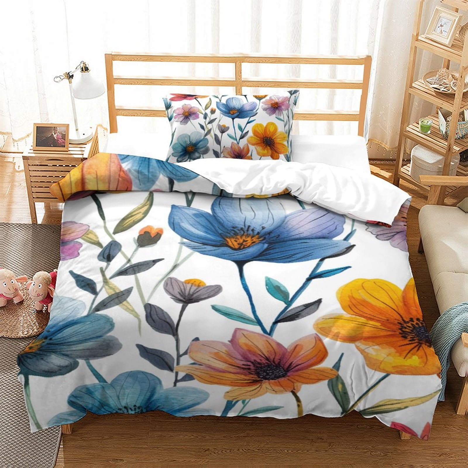 Parure de lit fleurs aquarelle microfibre pour une ambiance printanière et cocooning 135x200cm