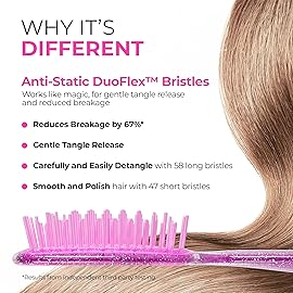 FHI Heat UNbrush Detangling Brush for Pain-Free Brushing on All Wet or Dry Hair Types - Durable DuoFlex Anti-Static Bristles, Lightweight Handle, Vented Hair Brush, Rose Quartz Pink