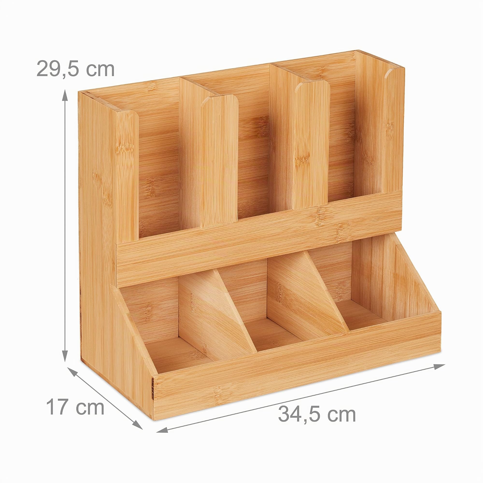 Relaxdays Organiseur Accessoires café, 6 Compartiments, Bambou, H x L x P : 29,5 x 34,5 x 17 cm, Distributeur, Nature