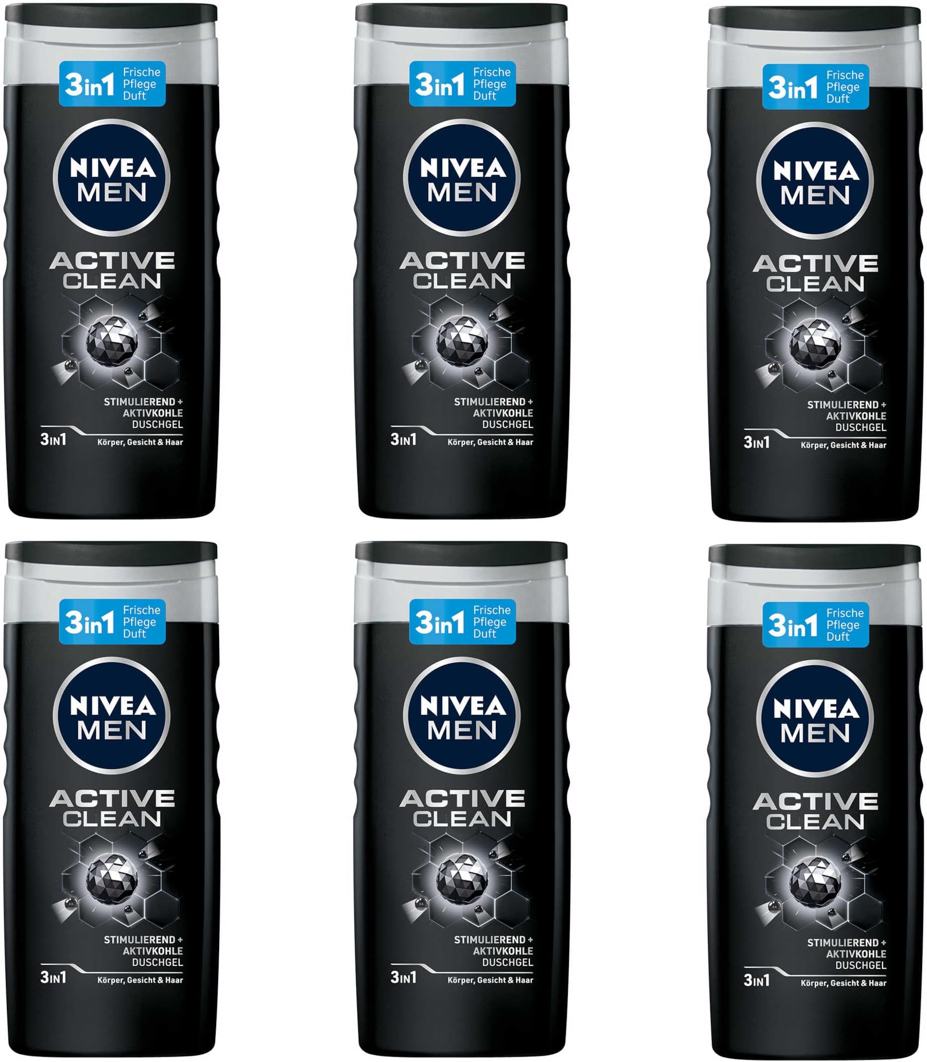 6 x Nivea Men Active Clean Shampoo Gel for Men