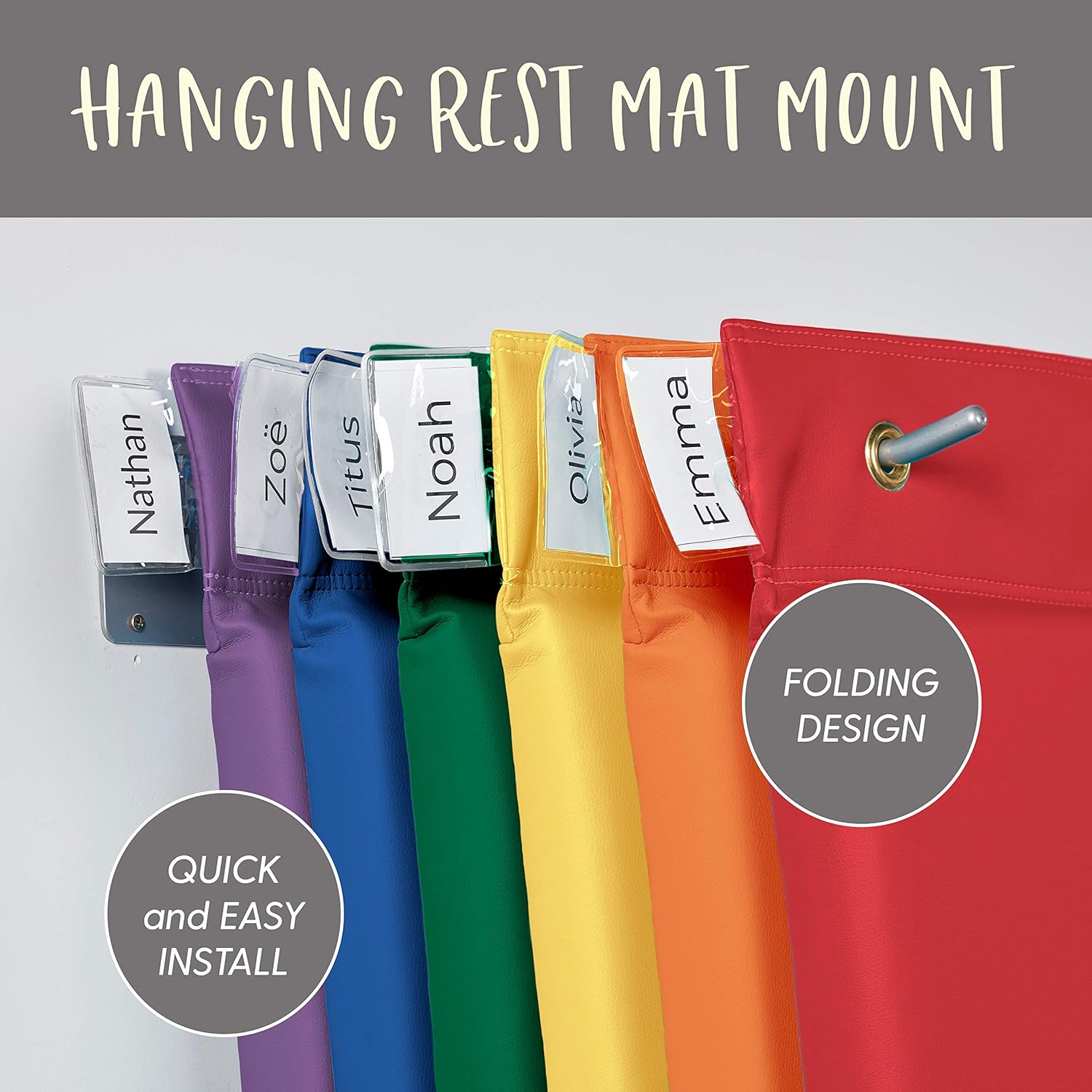 Factory Direct Partners Hanging Rest Mat and Wall Mount- Daycare and Preschool Nap Mats (7-Piece Set) - Assorted