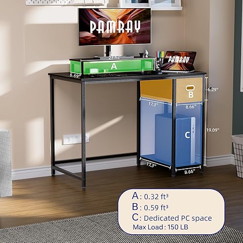 Miniatura 5 de Pamray Escritorio para computadora de 55 pulgadas con cajones de almacenamiento y soporte para monitor, escritorio de oficina en casa para
