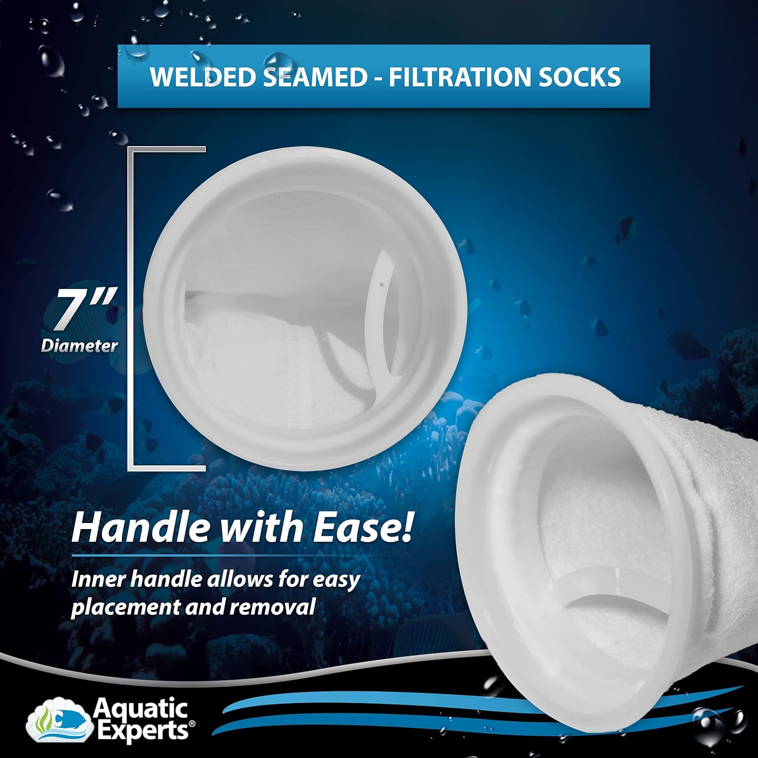 Aquatic Experts 7-Inch Ring 200-Micron Felt Filter Socks (7" x 16", 4 Pack - Welded)