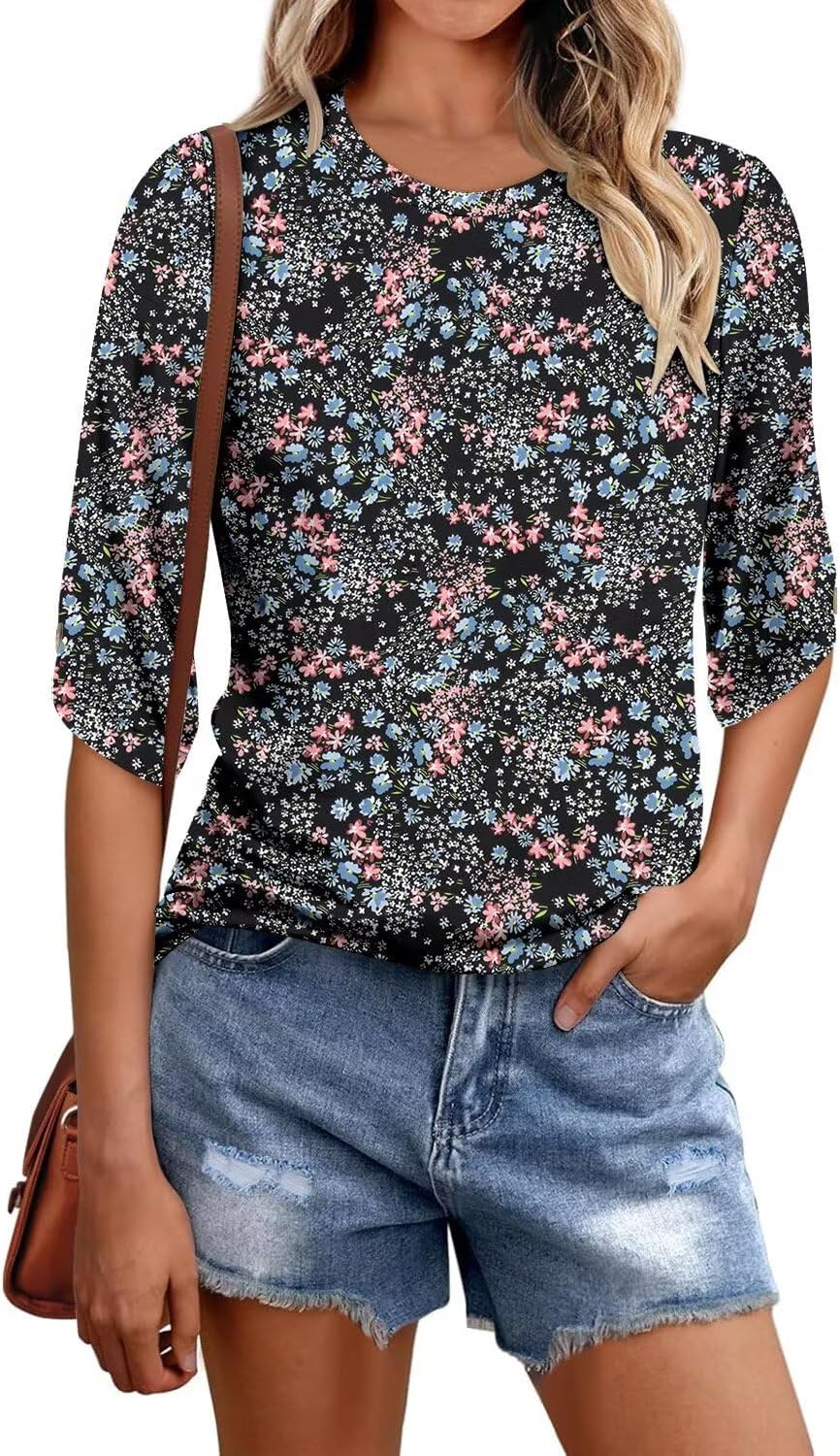 KISSMODA Women's Casual 3/4 Sleeve T-Shirts 2025 V-Neck Tunic Tops Cute Tees Blouses Loose Fit Business Work Tee Top - Image 2