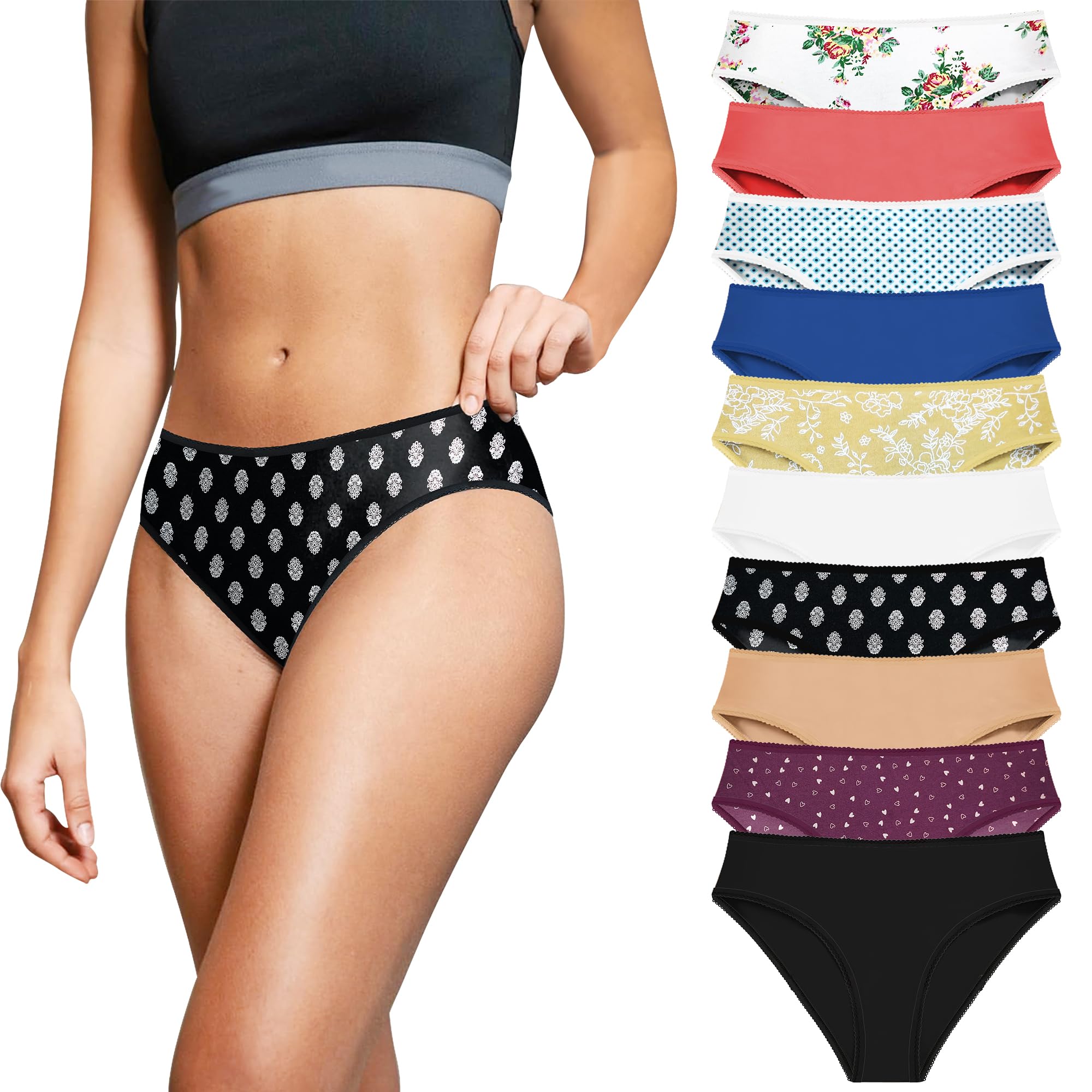 Cotton Underwear Full Coverage Regular Innerwear Bikini Panty Set for Women Hipster Brief for Daily Use Combo (Pack of Any Random Colours and Prints) Multicolour