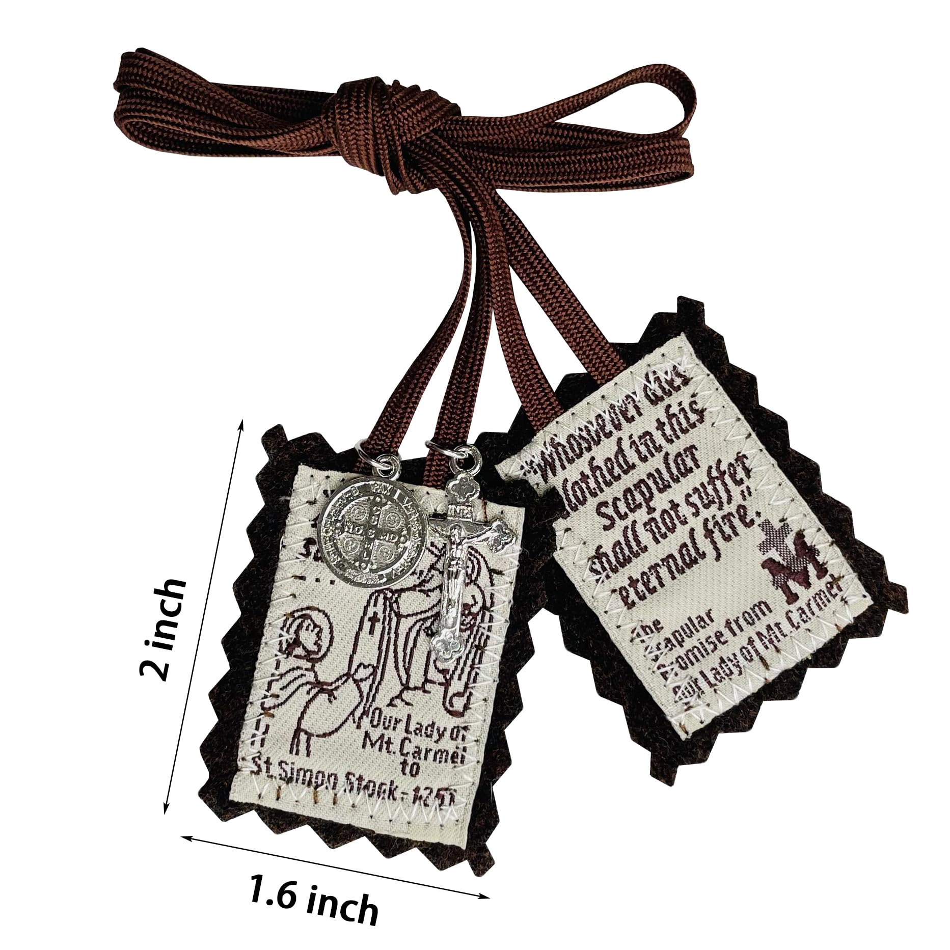 Brown Scapular, 3 Pack Bulk Scapulars Catholic Of Our Lady Of Mount Carmel, Escapularios Catolicos Religious Necklaces Gift With St Benedict Medal Crucifix Home Blessing Door Hanger,Catholic Decor