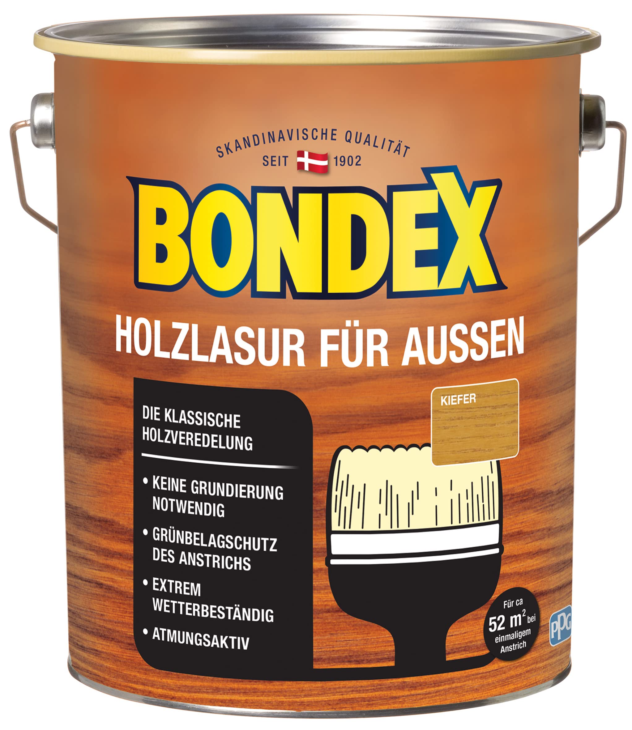Bondex Holzlasur für Außen Kiefer 4 L für 52 m² | Hoher Wetter- und UV-Schutz | Natürliches Abwittern - kein Abplatzen | seidenmatt | Holzschutzlasur | Holzlasur