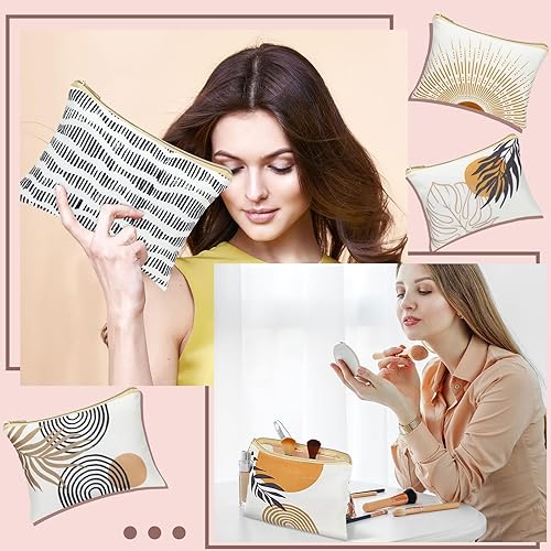 Miniatura 7 de Pinkunn 6 bolsas de maquillaje bohemias, bolsa de lona para cosméticos, bolsa de cosméticos con cremallera, bonita bolsa de cosméticos grande para