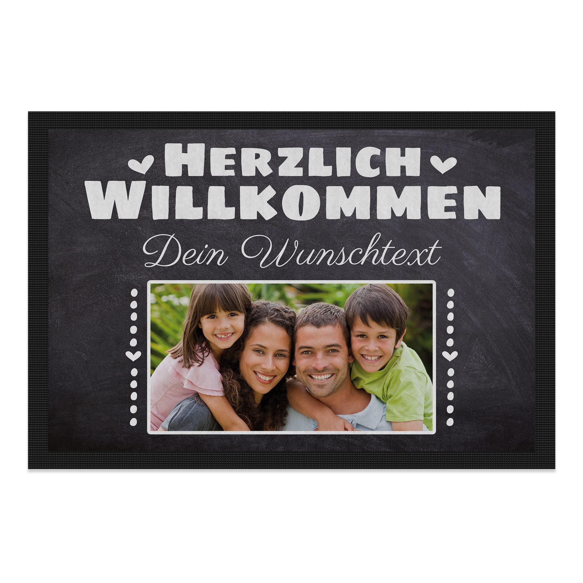 Print Royal Personalisierte Fußmatte mit Namen & Bild - Herzlich Willkommen - Geschenke zum Einzug | rutschfest, 120x80cm mit Gummirand