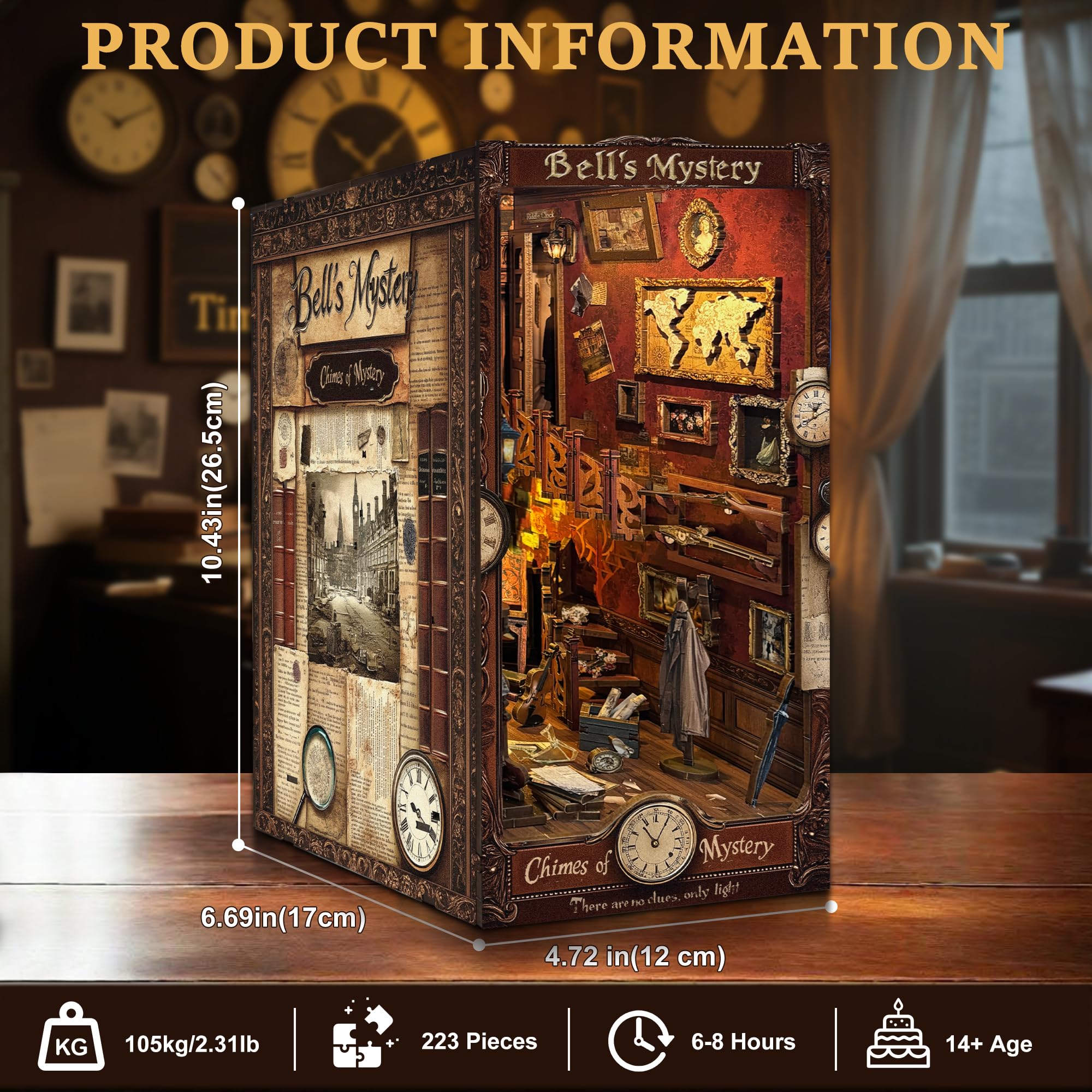 Książka Nook Zestaw dla dorosłych - CRIOLPO DIY domek dla lalek model miniaturowego domu do zbudowania - Booknook Drewniane puzzle 3D Dekoracja z oświetleniem LED dla nastolatków i dorosłych | Regał dekoracyjny 3D drewniany domek dla lalek zestaw BookNook