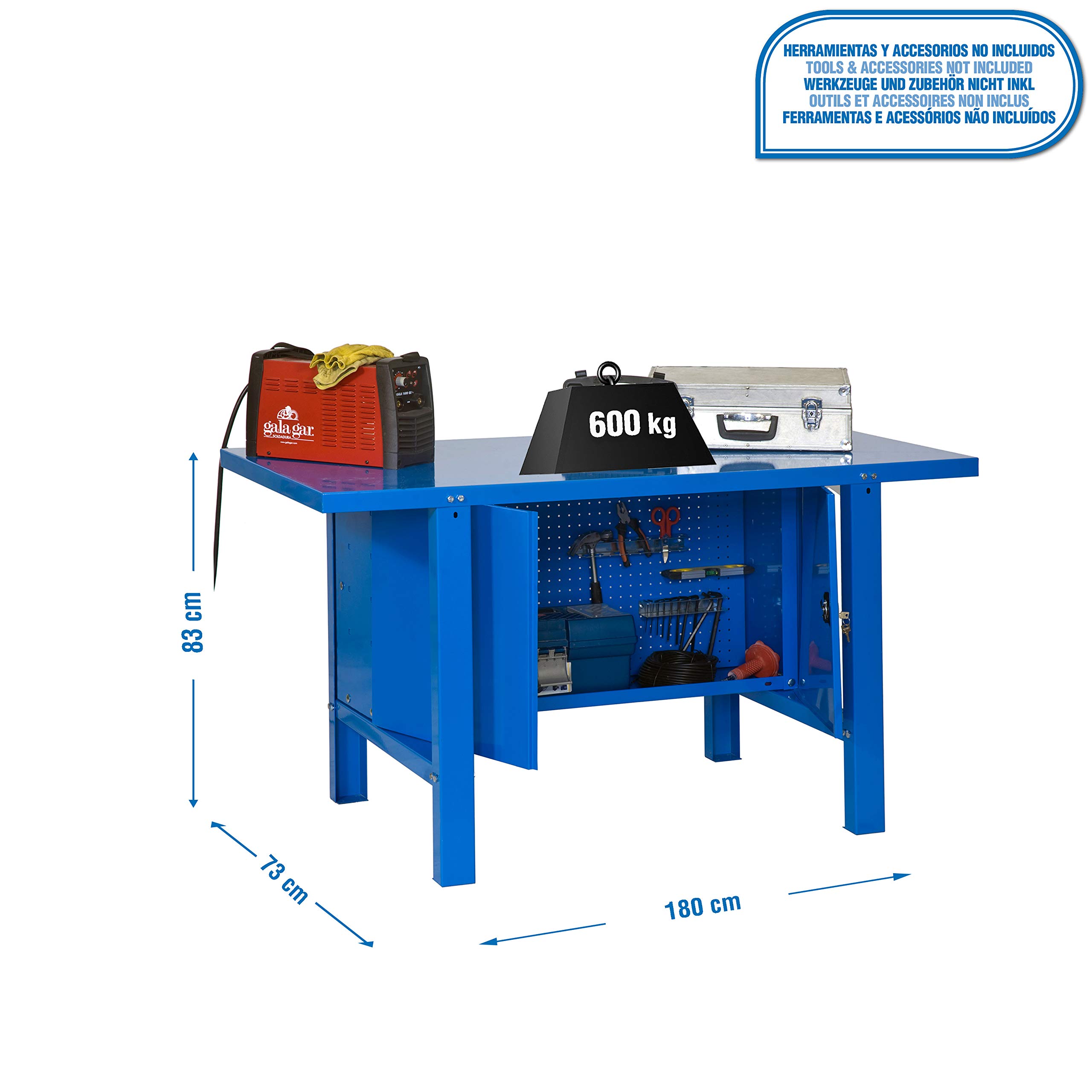 Banco da lavoro industriale con armadio BT6 Simonwork Metalic Blu Simonrack 830 x 1800 x 730 mm - banco da lavoro resistente 800 kg di capacità per ripiano