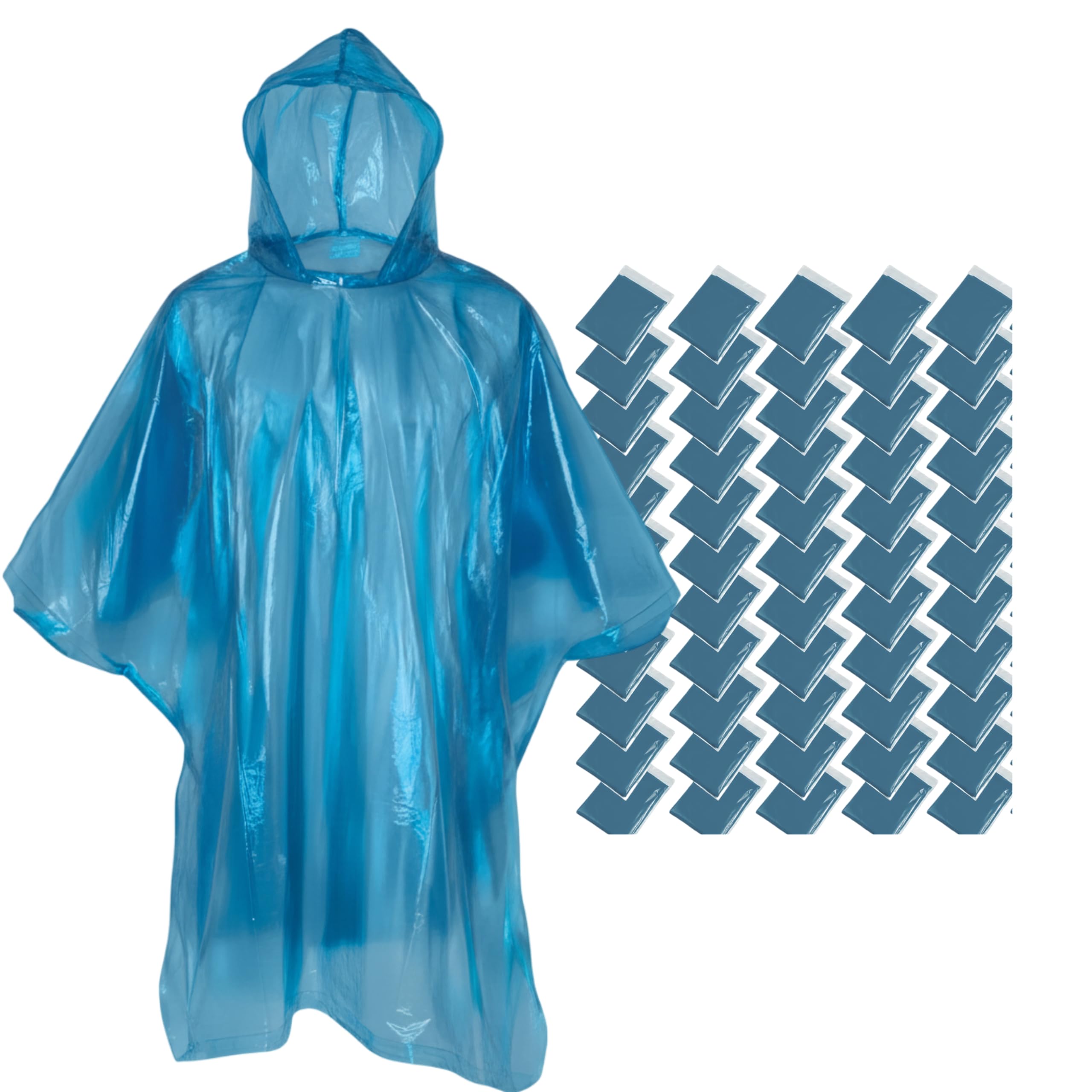 Lot de 50 Ponchos Imperméables d'Urgence. Imperméable Transparent Cape de Pluie Pliable Homme et Femme, Veste Légère et Portable pour les Excursions
