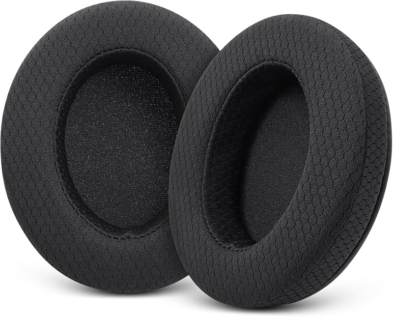 Upgraded Earpads for HyperX Cloud/Alpha, Audio Technica M50X/M40X- Black | Replacement ear pads Also for MDR-7506, Turtle Beach Stealth 400/600 & More - Cushions with Breathable Mesh Fabric