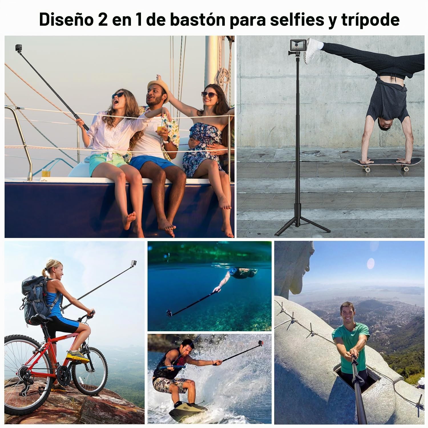 Wiseten Trípode de Palo Selfie para GoPro Insta 360, 120cm Mango Extensible Portátil Ligero Trípode Monopié Accesorios para GoPro Hero 13 12 11 10 9 8 7 Black insta360 X5 X4 dji Osmo Pocket 3 4